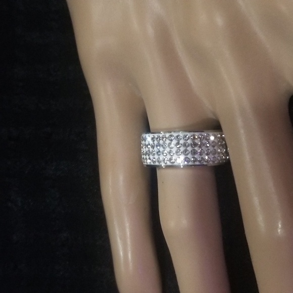 5 Row Micro Pave CZ SS Eternity Wedding Band - Picture 2 of 12